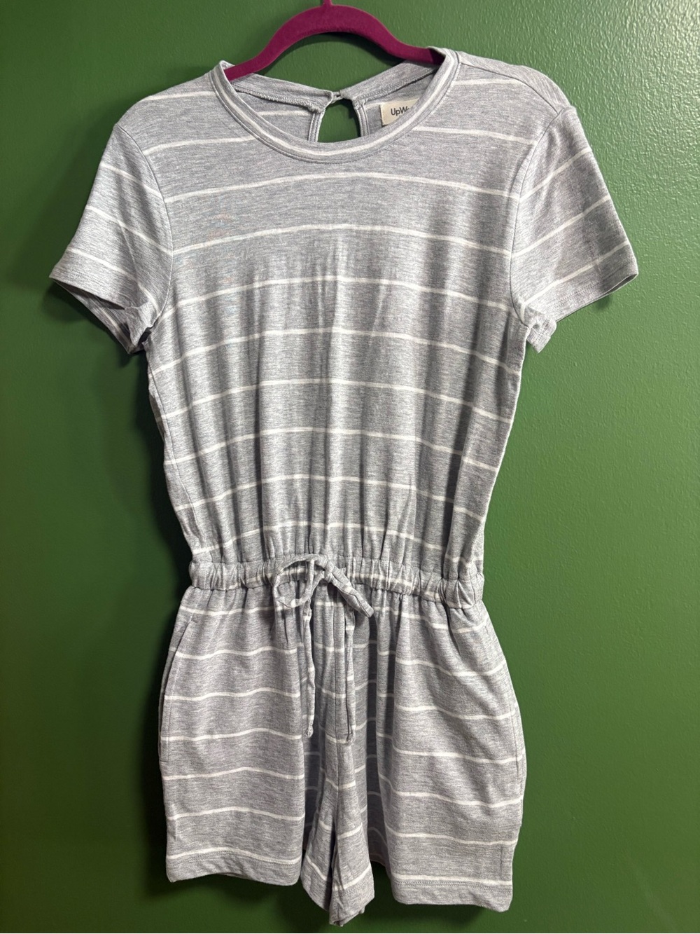 UpWest Heather Gray & White Striped Short Sleeve Top